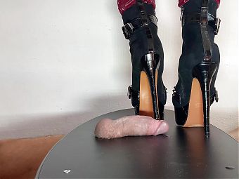 Mistress Elle cock trample shoejob cum