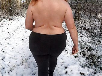 Naked walking and titslapping in the snow