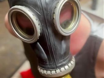 Cumshot on gas mask